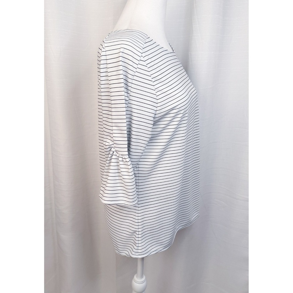 Ann Taylor Factory Blouse White Black Stripe Flutter Elbow Sleeve Top - Small - Picture 5 of 10